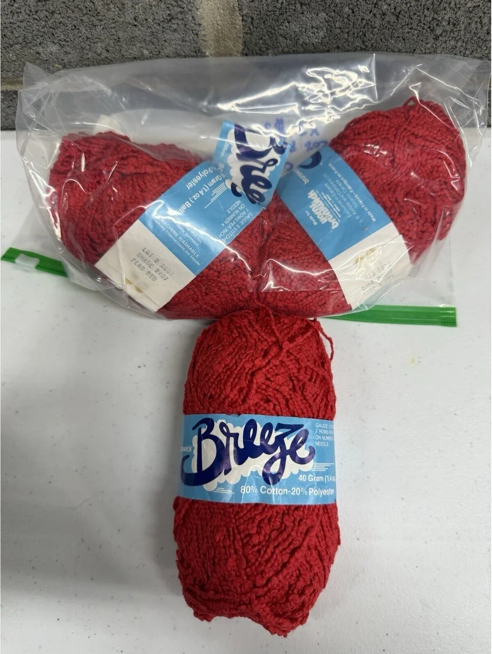 Yarns Brunswick ‘Breeze’ Cotton/Polyester Shade Flag Red - 3 Skein Lot